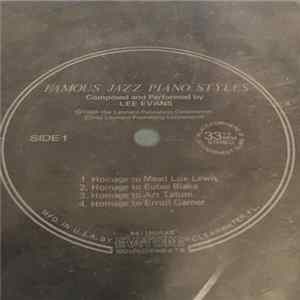 Lee Evans - Famous Jazz Piano Styles Album
