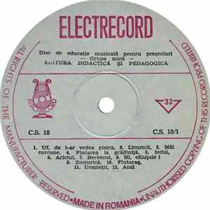 Corul de copii al Radioteleviziunii Dirijor : Elena Vicică - Disc De Educație Muzicală Pentru Preșcolari (Grupa Mică) Album